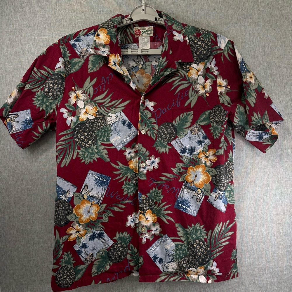 Men’s XL Vintage Maroon Hilo Hattie Hawaiian Shirt Button Down - Made in USA